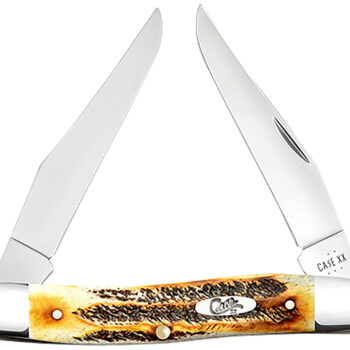 Case 65346 Muskrat  2.90" Folding Clip Point Plain Polished Tru-Sharp SS Blade, Burnt Dark Amber 6.5 BoneStag Handle