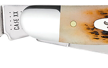 Case 00128 Stockman  Medium 2.92"/2.15"/1.90" Folding Clip/Sheepsfoot/Spey Plain Mirror Polished Tru-Sharp SS Blade/Peach Seed Jigged Amber Bone Handle