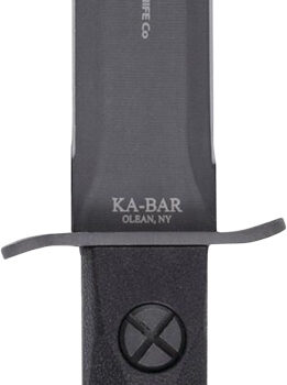 Ka-Bar EK44 Ek Model 4 6.63" Fixed Double Edge Spear Point Plain Stonewashed 1095 Cro-Van Blade, Black GRN Handle, Includes Sheath
