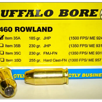 Buffalo Bore Ammunition 35A20 Personal Defense Strictly Business 460Rowland 185gr Jacket Hollow Point 20 Per Box/12 Case