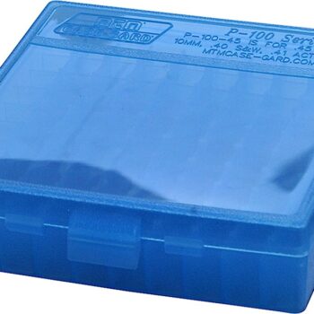 MTM Case-Gard P100924 Ammo Box Flip-Top Multi Caliber Handgun Clear Blue Polypropylene 100rd