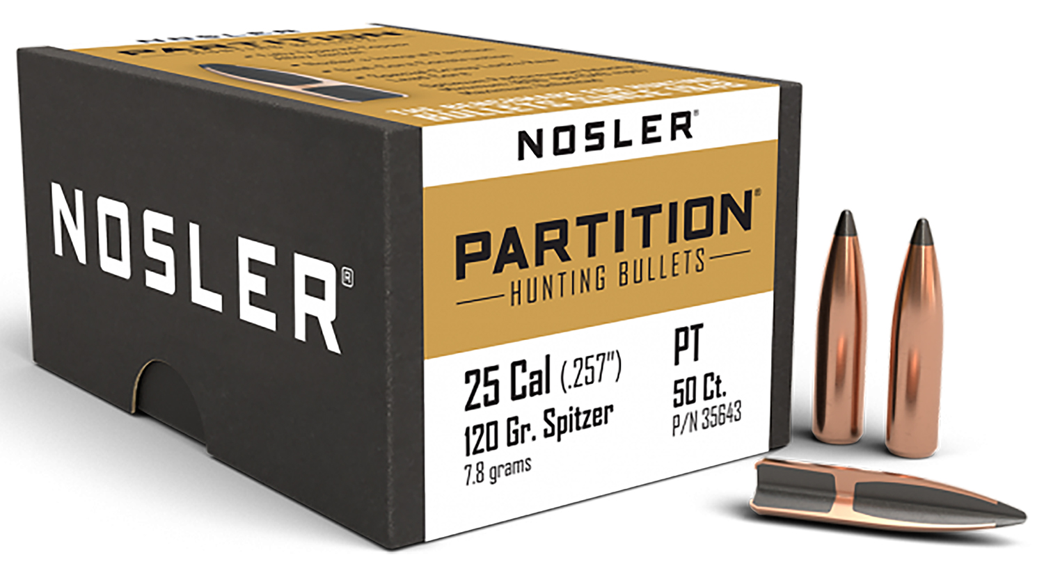 Nosler 35643 Partition 25Cal 120gr Spitzer 50/Box 3 Nosler 35643 Partition 25Cal 120gr Spitzer 50/Box