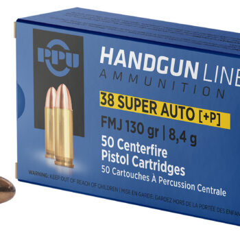 PPU PPH38SU Handgun  38Super+P 130gr Full Metal Jacket 50 Per Box/10 Case