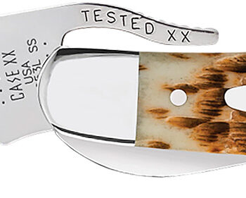 Case 0260 6 RussLock  2.70" Folding RussLock Clip Plain Mirror Polished Tru-Sharp SS Blade/Peach Seed Jigged Amber Bone Handle