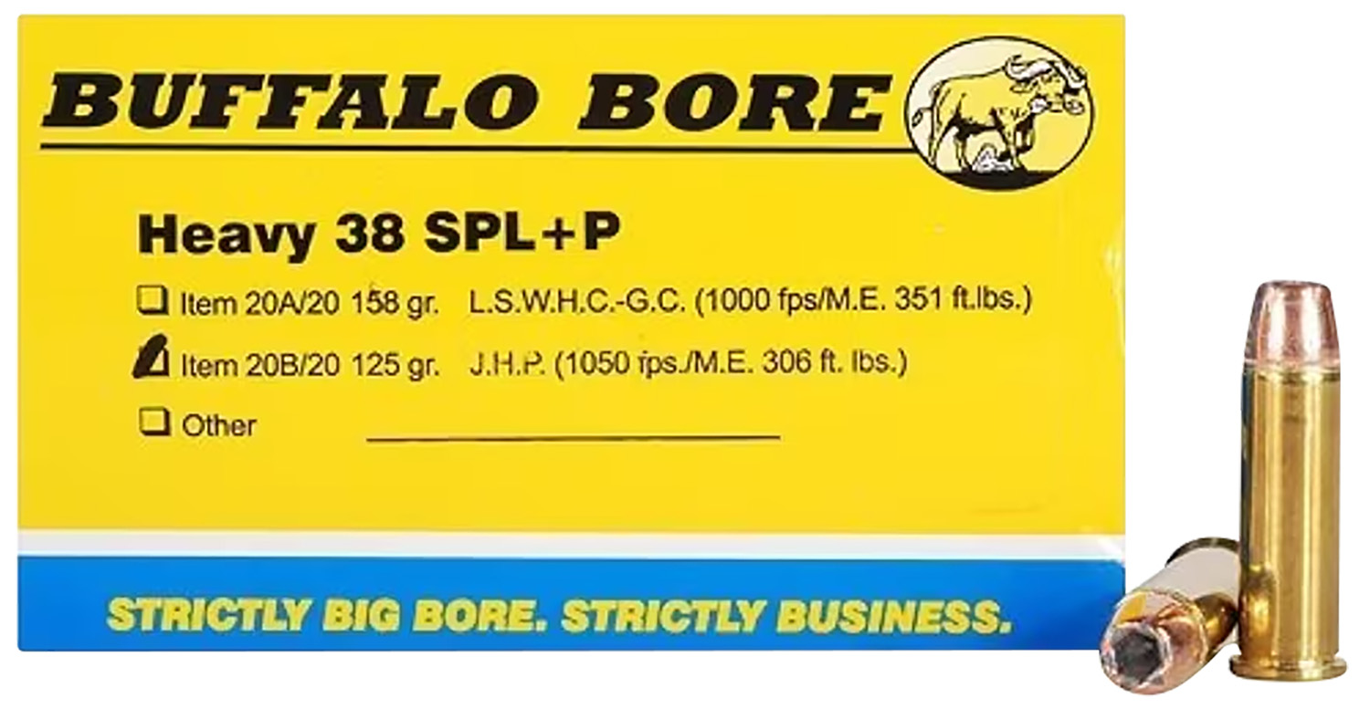 Buffalo Bore Ammunition 20B20 Heavy Strictly Business 38Special +P 125gr Jacket Hollow Point 20 Per Box/12 Case 3 Buffalo Bore Ammunition 20B20 Heavy Strictly Business 38Special +P 125gr Jacket Hollow Point 20 Per Box/12 Case