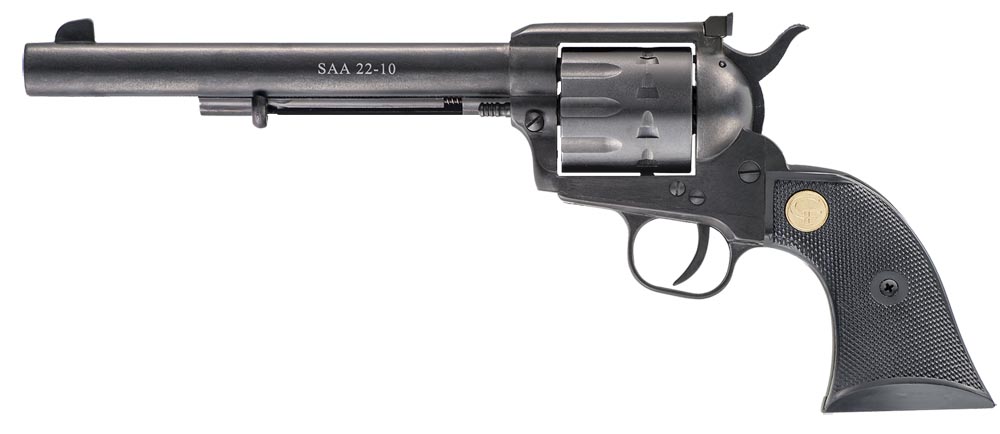 Chiappa Firearms CF340170 SAA 1873 Medium Frame 22 LR 10 Shot, 7.50" Blued Steel Barrel, Blued Steel Frame, Blued Cylinder, Black Plastic Grip, Exposed Hammer 3 Chiappa Firearms CF340170 SAA 1873 Medium Frame 22 LR 10 Shot, 7.50" Blued Steel Barrel, Blued Steel Frame, Blued Cylinder, Black Plastic Grip, Exposed Hammer