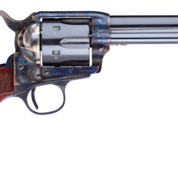 Taylors & Company 556209DE Short Stroke Gunfighter Uberti 357 Mag 6 Shot 5.50" Blued Round Barrel & Cylinder, Color Case Hardened Steel Frame, Walnut Checkered Army Style Grip, Exposed Hammer