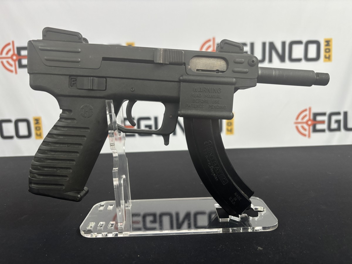 INTRATEC TEC-22 22LR THREADED SEMI-AUTO PISTOL & BANANA MAG USED 3 INTRATEC TEC-22 22LR THREADED SEMI-AUTO PISTOL & BANANA MAG USED