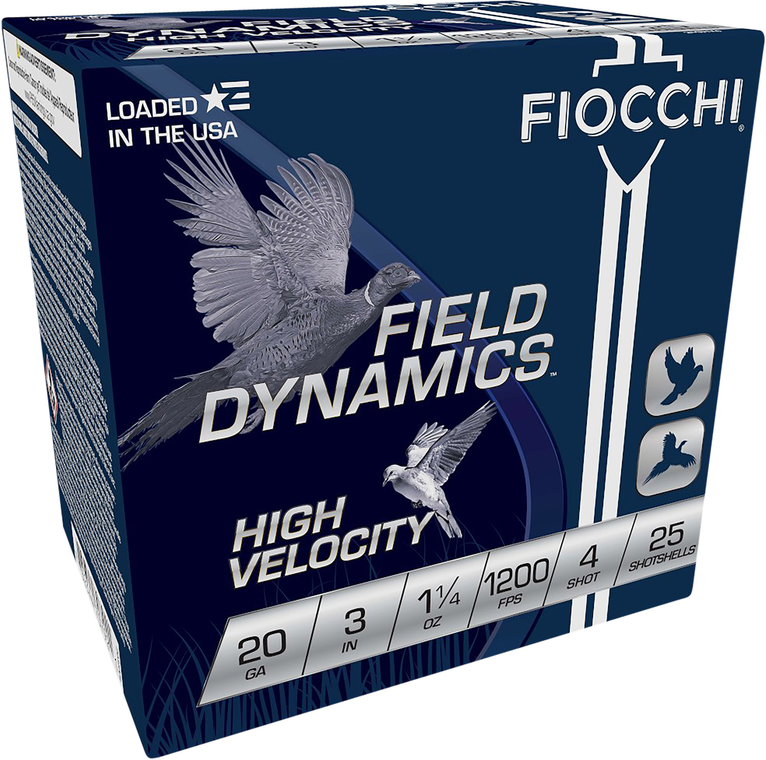 Fiocchi 203HV4 Field Dynamics High Velocity 20Gauge 3" 1 1/4oz 4Shot 25 Per Box/10 Case 3 Fiocchi 203HV4 Field Dynamics High Velocity 20Gauge 3" 1 1/4oz 4Shot 25 Per Box/10 Case