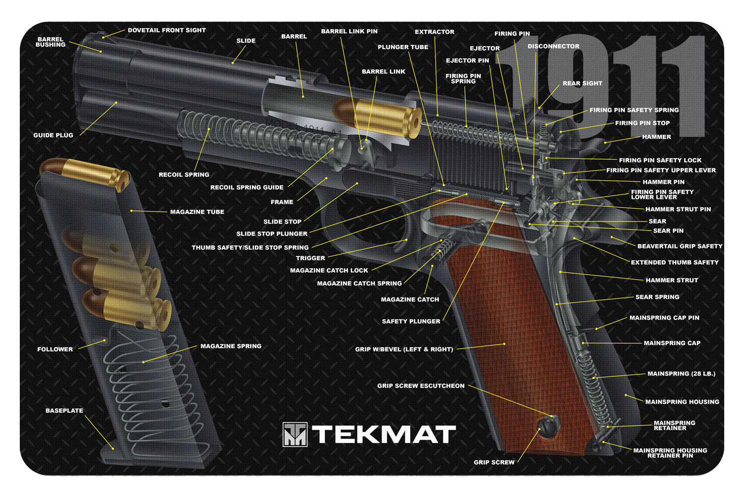TekMat TEKR171911CA Cleaning Mat Multi-Color Rubber 11"x17" 1911 3D Cutaway 3 TekMat TEKR171911CA Cleaning Mat Multi-Color Rubber 11"x17" 1911 3D Cutaway