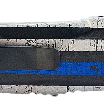 Templar Knife LBTB131 Gen II Back The Blue Large 3.50" OTF Dagger Plain Black Oxide Stonewashed 440C SS Blade, 5.25" Black & White w/Blue Line Aluminum Handle, Glass Breaker