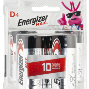 Energizer E95BP4 MAX D Batteries  Black & Silver Alkaline 1.5 Volt, Qty (4) Single Pack