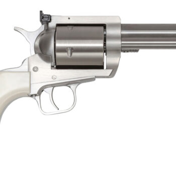 Magnum Research BFR44MAG5B6 BFR Short Cylinder 44 Rem Mag 6 Shot, 5" Brushed Stainless Steel Barrel, Cylinder  & Frame, White Polymer Grip, Hammer Safety, Exposed Hammer