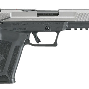 Ruger 16408 Ruger-5.7  Exclusive Finish 5.7x28mm 20+1 4.94" Black Nitride Steel Barrel, Savage Cerakote Serrated Steel Slide, Black Polymer Frame w/Picatinny Rail, Black Polymer Grip, Right Hand