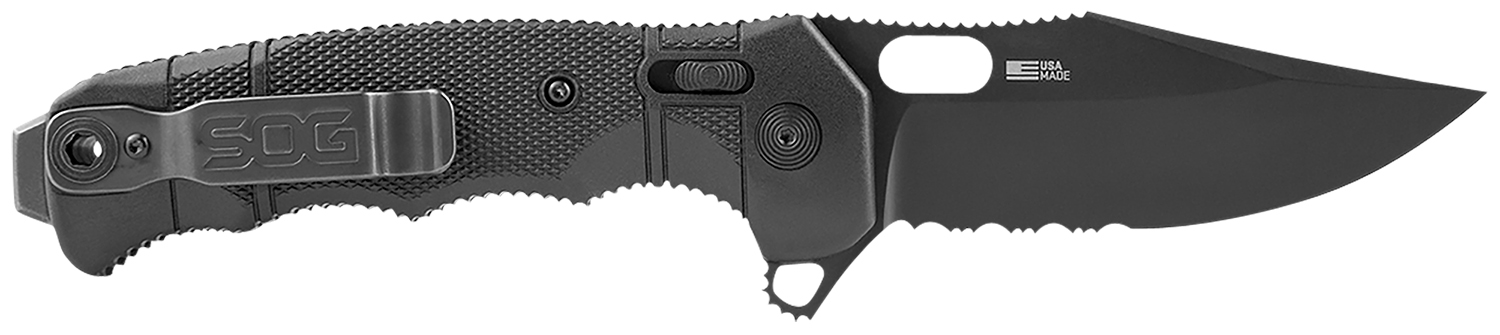 S.O.G SOG12210557 Seal XR 3.90" Folding Clip Point Part Serrated Black Cerakote S35VN SS Blade/Black GRN Handle Includes Belt Clip 3 S.O.G SOG12210557 Seal XR 3.90" Folding Clip Point Part Serrated Black Cerakote S35VN SS Blade/Black GRN Handle Includes Belt Clip