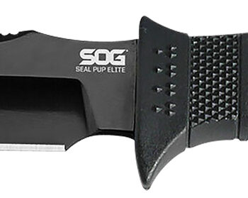 S.O.G SOGE37SNCP Seal Pup Elite 4.85" Fixed Clip Point Plain Black Hardcased TiCN AUS-8A SS Blade/Black w/Grip Lines GRN Handle Includes Lanyard/Sheath