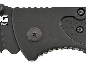 S.O.G SOGFF25CP Escape  3.40" Folding Clip Point Part Serrated Black Hardcased 9Cr18MoV SS Blade Black Anodized Aluminum Handle Includes Belt Clip