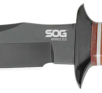 S.O.G SOGS1TL Bowie 2.0 6.40" Fixed Plain Clip Point Black Hardcased TiNi Full Tang AUS8 SS Blade/ Brown Stacked Leather Washers w/Cross Guard Handle