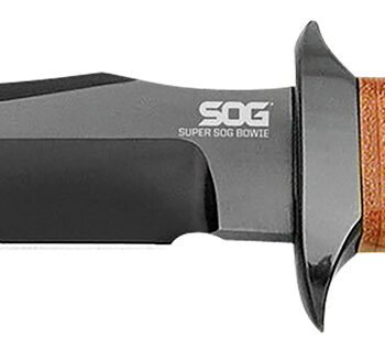 S.O.G SOGSB1TL Super SOG  7.50" Fixed Bowie Plain Black Hardcased TiCN AUS-8A SS Blade Brown Stacked Leather Washers w/Cross Guard Handle Includes Sheath
