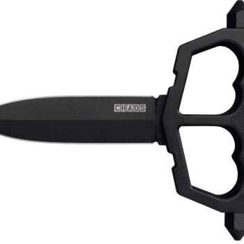Cold Steel CS80NT3 Chaos Push Knife 5" Fixed Plain Black Matte Powder Coat SK-5 Steel Blade/ Black w/D-Guard Handle Griv-Ex w/Overmold Kray-Ex Handle Includes Belt Loop/Sheath