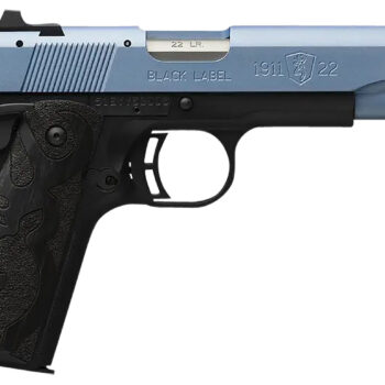 Browning 051897490 1911 Black Label Full Size Frame 22 LR 10+1, 4.25" Matte Stainless Steel Barrel, Polar Blue Cerakote Serrated Slide, Matte Black Polymer Frame w/Beavertail, Black Laminate Wood Grip