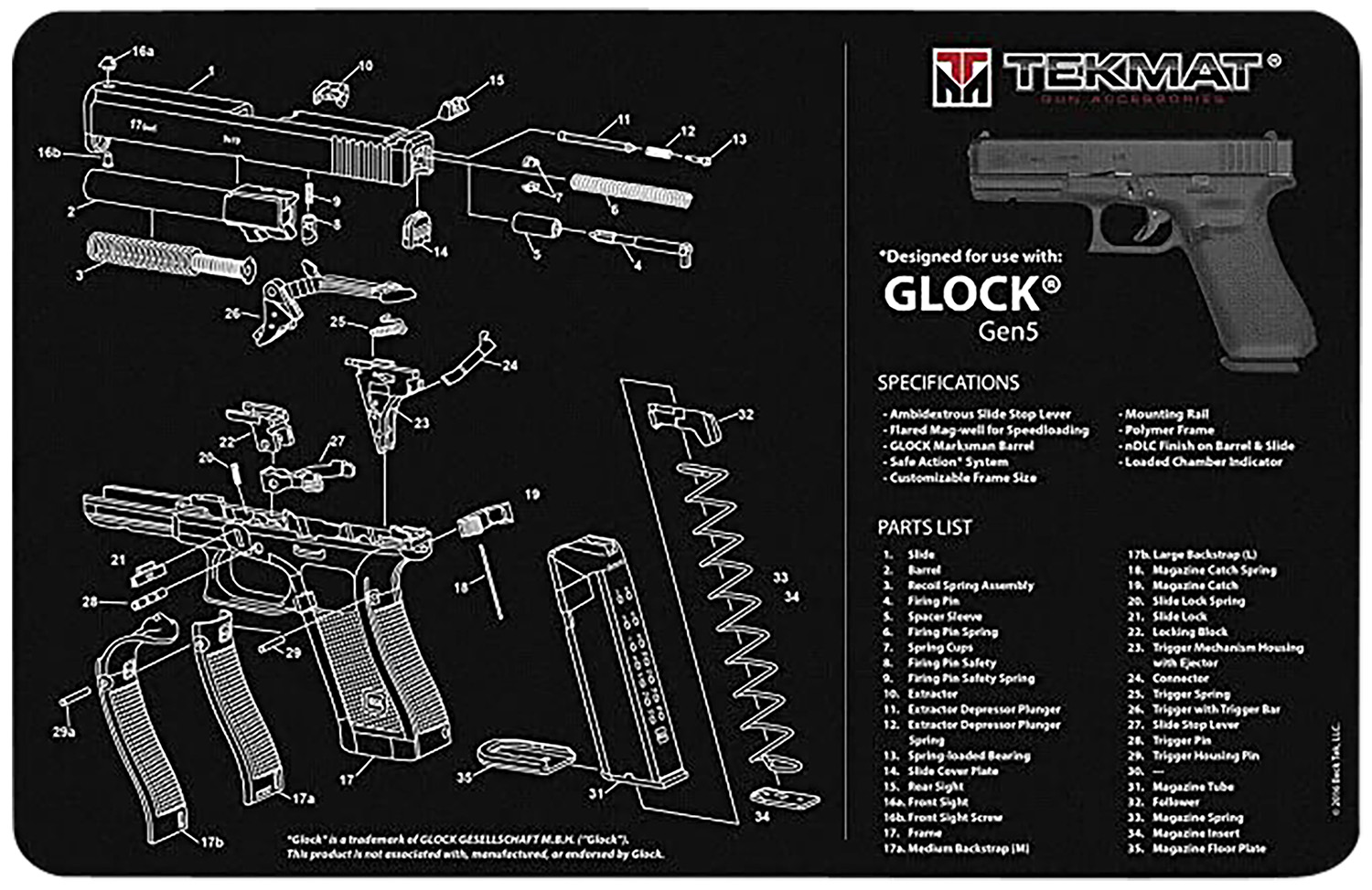 TekMat TEKR20GLOCK-G5 Glock Gen 5 Ultra 20 Cleaning Mat Multi-Color Rubber 15"x20" Glock Gen5 Parts Diagram 3 TekMat TEKR20GLOCK-G5 Glock Gen 5 Ultra 20 Cleaning Mat Multi-Color Rubber 15"x20" Glock Gen5 Parts Diagram