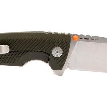 S.O.G SOG14060143 Tellus FLK  3.65" Folding Clip Point Plain Stonewashed Cryo 440C SS Blade/ Olive Drab Textured GRN Handle