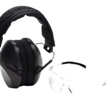 Pyramex VGCOMBO110 Low-Profile Combo Kit  Scratch Resistant Clear Lens & Frame with Rubber Temple Tips Gray Low-Profile Earmuffs