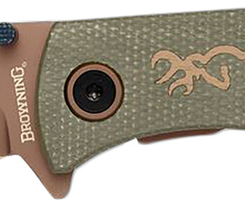 Browning 3220516 Trailside  EDC Small 3" Folding Modified Drop Point Plain Titanium Finish D2 Steel Blade, Green Micarta Handle