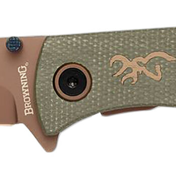 Browning 3220516B Trailside  EDC Small 3" Folding Modified Drop Point Plain Titanium Finish D2 Steel Blade, Green Micarta Handle, Boxed Pkg