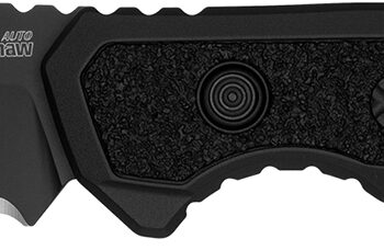 Kershaw 7105 Launch 16 Automatic 3.45" Folding Tanto Part Serrated Plain Black Cerakote CPM M4 Steel Blade, Black Cerakote Aluminum Handle