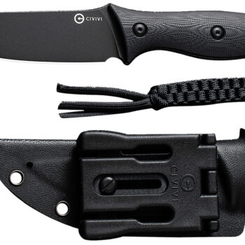 Civivi Knives C23041-1 Stormridge  3.92" Fixed Straight Back Plain Black Stonewashed Nitro-V Steel Blade, Black Textured G10 Handle