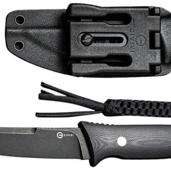 Civivi Knives C19046-3 Tamashii  4.07" Fixed Straight Back Plain Black Stonewashed D2 Steel Blade, 4.73" Black Textured G10 Handle