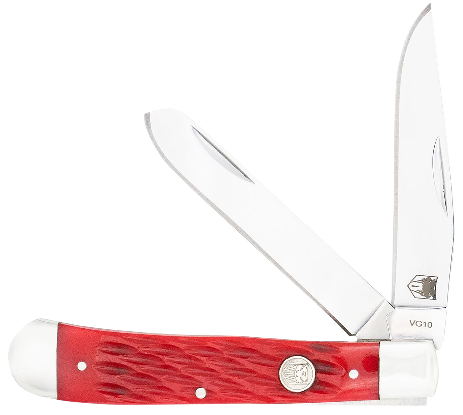 CobraTec Knives CTTDTRPREDBN Trapper Folding 2.88" Clip Point, 2.94" Spey Plain Polished VG-10 SS Blades, 4.44" Red Bone Scales/SS Handle 3 CobraTec Knives CTTDTRPREDBN Trapper Folding 2.88" Clip Point, 2.94" Spey Plain Polished VG-10 SS Blades, 4.44" Red Bone Scales/SS Handle