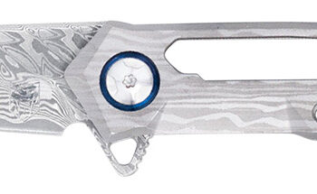 CobraTec Knives CTGSTDAMWNS Ghost  3.88" Folding Wharncliffe Plain Damascus Blade, 4.94" Cut Out Titanium Handle