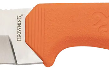 Browning 3220554 Sharp Ridge Skinner 3.50" Fixed Drop Point Plain 8Cr13MoV SS Blade, Orange Anti-Skid Rubber Handle