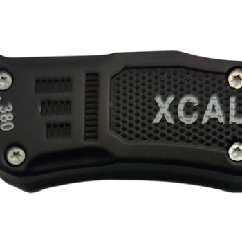 Xcaliber Knife Company  380 ACP  Small 2.75" OTF Part Serrated Black 440C SS Blade, 3.91" Steel Handle