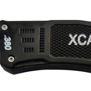 Xcaliber Knife Company  380 ACP  Medium 3.25" OTF Part Serrated Black 440C SS Blade, 4.64" Steel Handle