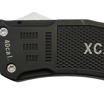 Xcaliber Knife Company  40 Cal  Large 3.80" OTF Tanto Part Serrated Black 440C SS Blade, 5.30" Steel Handle