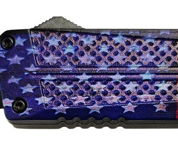 Xcaliber Knife Company  Don't Tread on Me  Medium 3.20" OTF Drop Point Plain Black 440C SS Blade, 4.80" US Flag Aluminum Handle