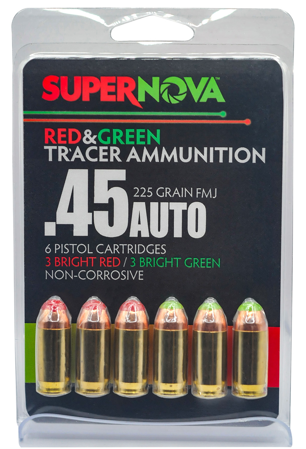 Supernova PMSN45ACMP Green/Red Tracer 45ACP 225gr Full Metal Jacket 6 Per Box/60 Case 3 Supernova PMSN45ACMP Green/Red Tracer 45ACP 225gr Full Metal Jacket 6 Per Box/60 Case