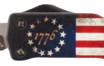 Templar Knife MZBRF121 Premium Weighted Betsy Ross Flag Slim 3.16" OTF Dagger Plain Black Oxide Stonewashed Powder Coated D2 Steel Blade, 4.93" Betsy Ross Flag Aluminum Zinc Alloy Handle