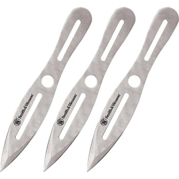Smith & Wesson Knives SWTK10CP Bullseye Throwing Knives 5" Fixed Dual Edge Spear Point Plain 2Cr13MoV SS Blade, Stainless Steel Handle, Includes Sheath Set of 3, 10" OAL