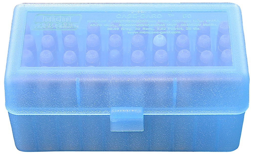 MTM Case-Gard RMLD5024 Case-Gard R-50 Multi-Caliber/28 Gauge Rifle/Shotgun Clear Blue Polypropylene 50rd 3 MTM Case-Gard RMLD5024 Case-Gard R-50 Multi-Caliber/28 Gauge Rifle/Shotgun Clear Blue Polypropylene 50rd