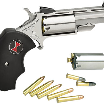 North American Arms BWC Black Widow  22 LR/22 WMR 5 Shot 2" Stainless Steel Vent Rib Barrel, Stainless Steel Frame, Stainless Cylinder, Black Finger Grooved Rubber Grip, Exposed Hammer