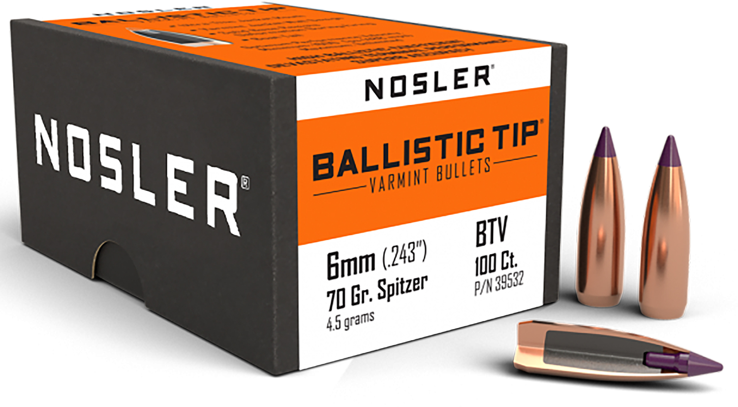 Nosler 39532 Ballistic Tip 6mm 70gr Spitzer Point 100/Box 3 Nosler 39532 Ballistic Tip 6mm 70gr Spitzer Point 100/Box