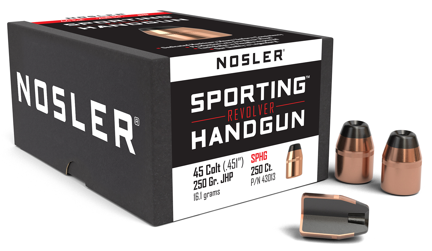 Nosler 43013 Sporting Handgun 45Colt 250gr Jacketed Hollow Point 100/Box 3 Nosler 43013 Sporting Handgun 45Colt 250gr Jacketed Hollow Point 100/Box