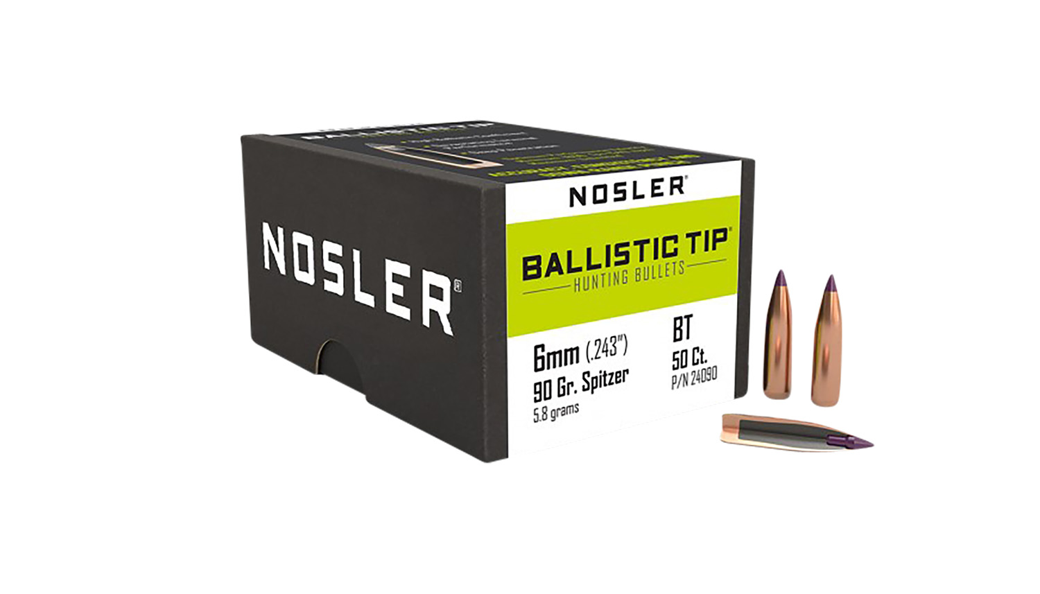 Nosler 24090 Ballistic Tip 6mm 90gr Ballistic Tip Hunting 50/Box 3 Nosler 24090 Ballistic Tip 6mm 90gr Ballistic Tip Hunting 50/Box