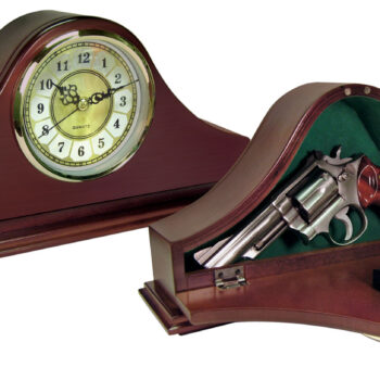 Peace Keeper MGC Mantle Gun Clock  Front Panel Entry Mahogany Stain Wood Holds 1 Handgun 14.62" L x 7.37" H x 3.75" D
