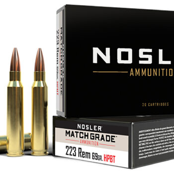 Nosler 60023 Match Grade  223Rem 69gr Custom Competition Hollow Point Boat Tail 20 Per Box/20 Case